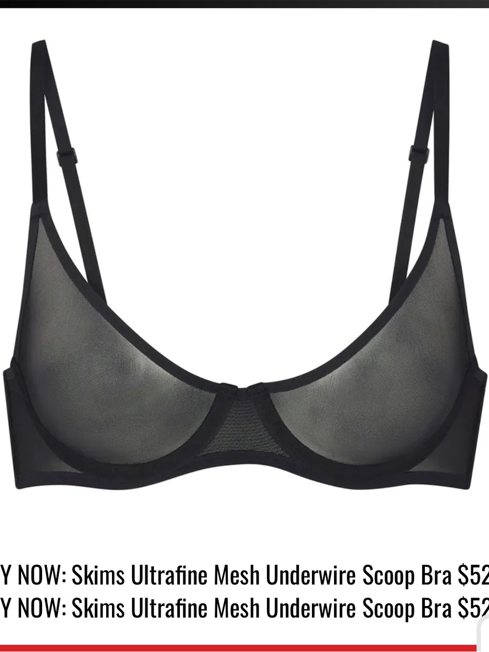 Skims Ultra Fine Mesh Scoop Bra Black onyx 36c